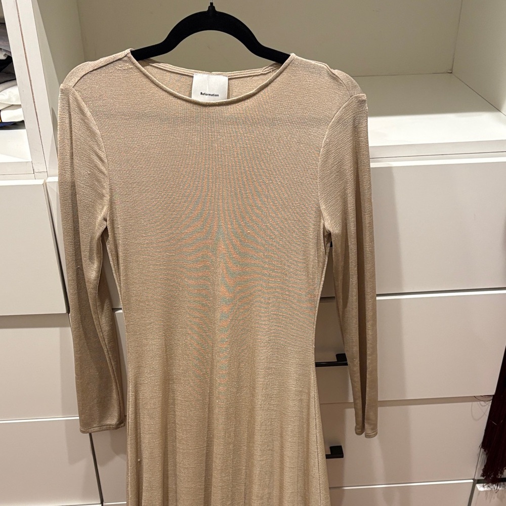 Reformation Beige Long Sleeve Dress